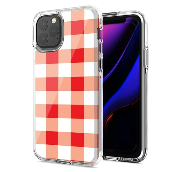 MUNDAZE For Apple iPhone 11 Pro Max Red Plaid Design Double Layer Phone Case