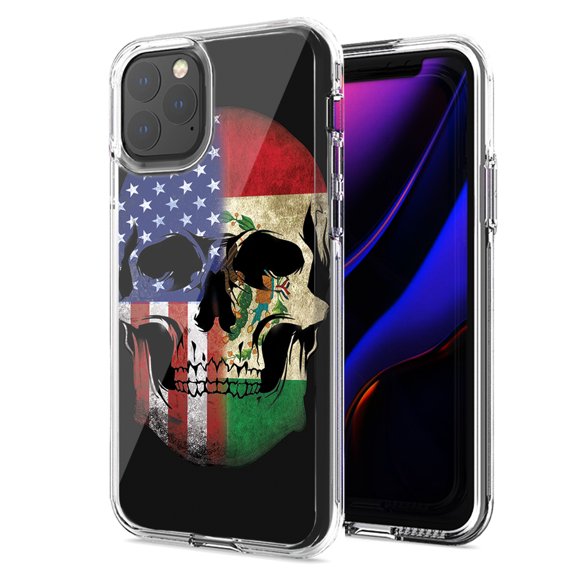 MUNDAZE For Apple iPhone 11 Pro Max US Mexico Flag Skull Double Layer Phone Case