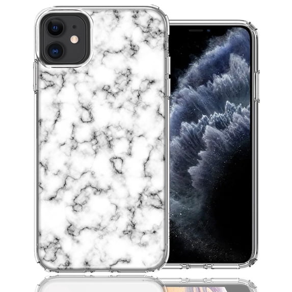 MUNDAZE For Apple iPhone 11 White Grey Marble Design Double Layer Phone Case Cover