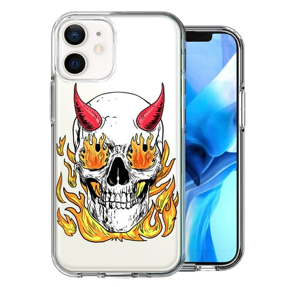 MUNDAZE For Apple iPhone 12 Flamming Devil Skull Design Double Layer Phone Case Cover