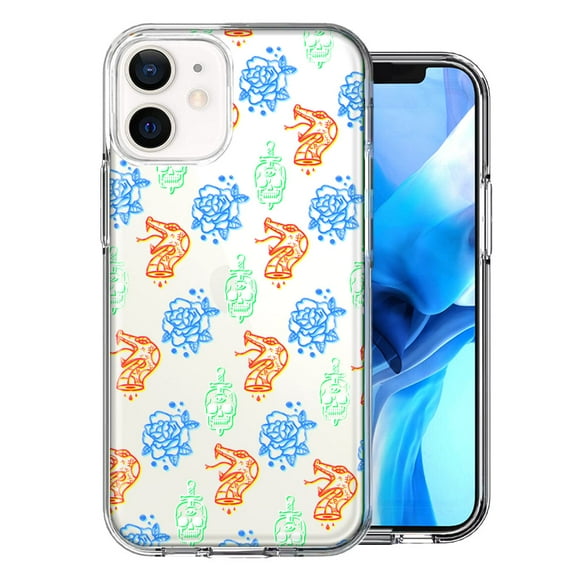 MUNDAZE For Apple iPhone 12 Mini Snakes Skulls Roses Design Double Layer Phone Case Cover