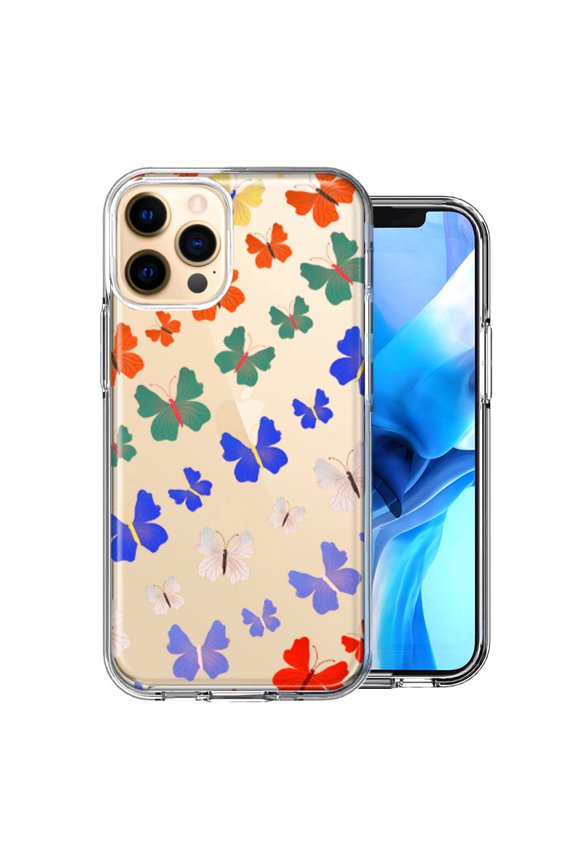 For Apple iPhone 12 Pro Max Colorful Butterflies Design Double Layer Phone Case Cover