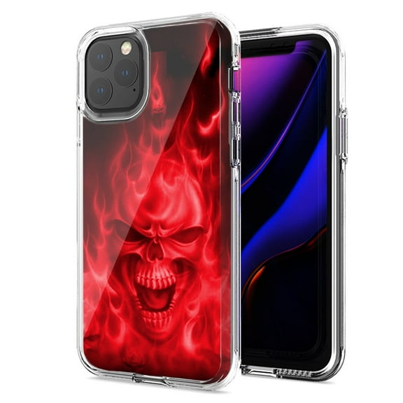 MUNDAZE For Apple iPhone 12 Pro Max Red Flaming Skull Design Double Layer Phone Case