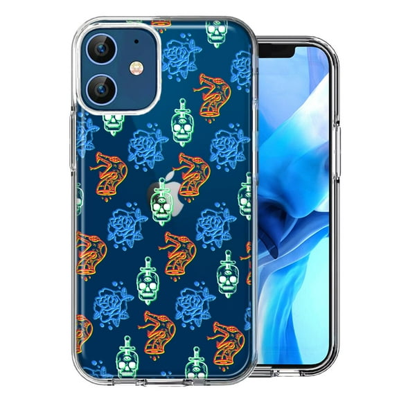 MUNDAZE For Apple iPhone 12 Snakes Skulls Roses Design Double Layer Phone Case Cover