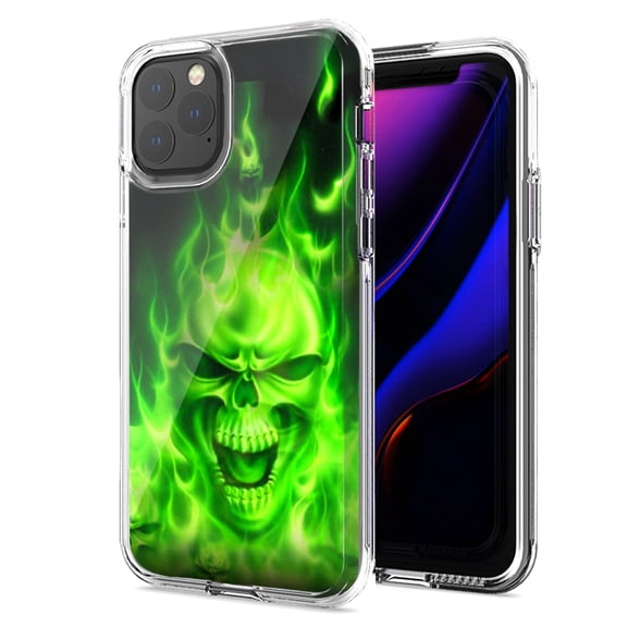 MUNDAZE For Apple iPhone 12/iPhone 12 Pro Green Flaming Skull Design Double Layer Phone Case Cover