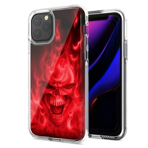 MUNDAZE For Apple iPhone 12/iPhone 12 Pro Red Flaming Skull Design Double Layer Phone Case Cover