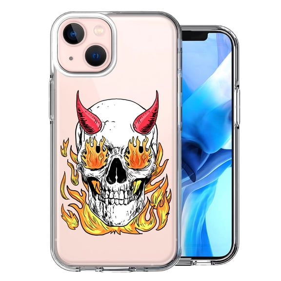 MUNDAZE For Apple iPhone 13 Flaming Devil Skull Design Double Layer Phone Case Cover