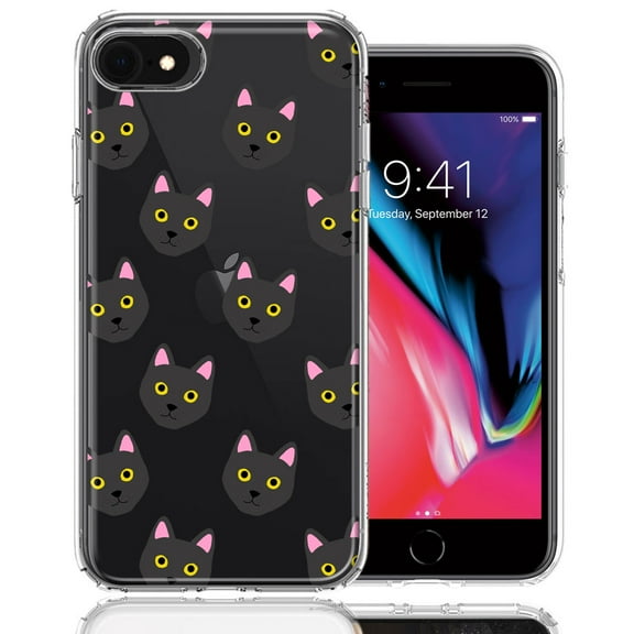 MUNDAZE For Apple iPhone 6/7/8/SE Black Cat Polkadots Design Double Layer Phone Case Cover