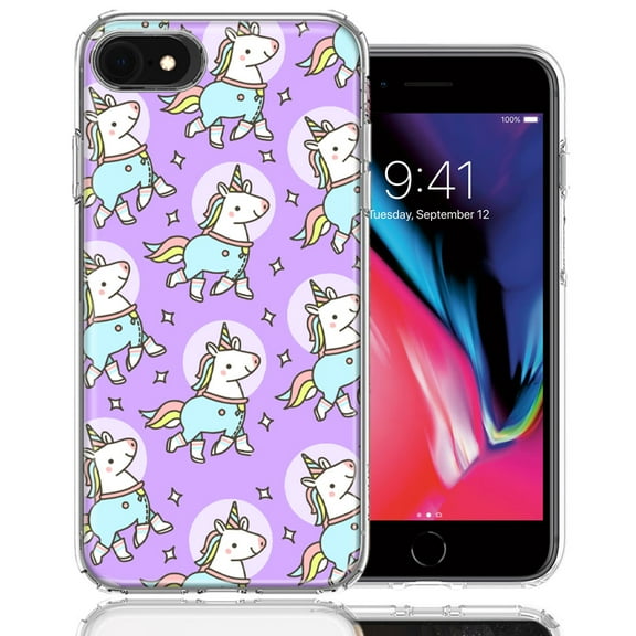 MUNDAZE For Apple iPhone 6/7/8/SE Cute Unicorns Purple Design Double Layer Phone Case Cover