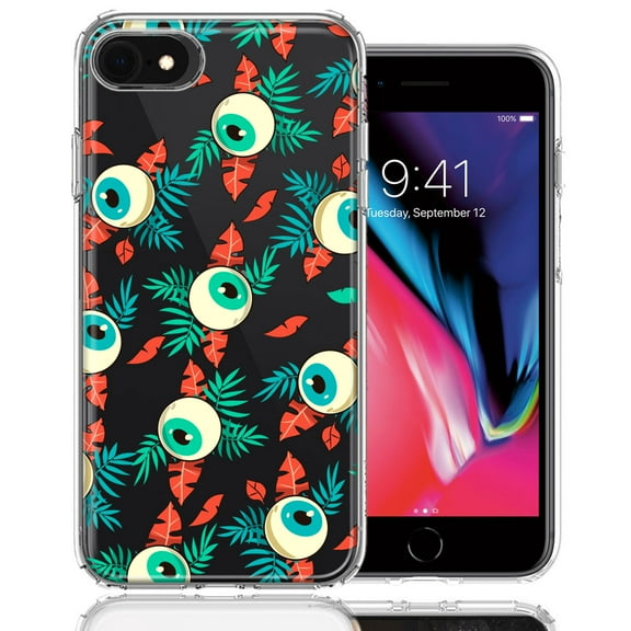 MUNDAZE For Apple iPhone 6/7/8/SE Halloween Creepy Tropical Eyeballs Design Double Layer Phone Case Cover