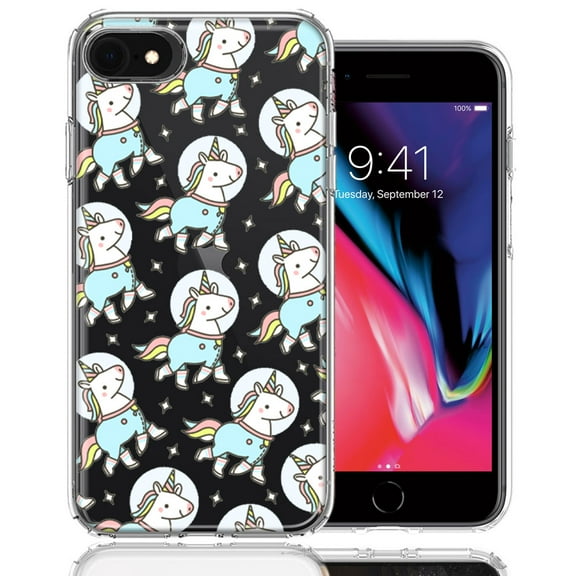 MUNDAZE For Apple iPhone 6/7/8/SE Space Unicorns Design Double Layer Phone Case Cover