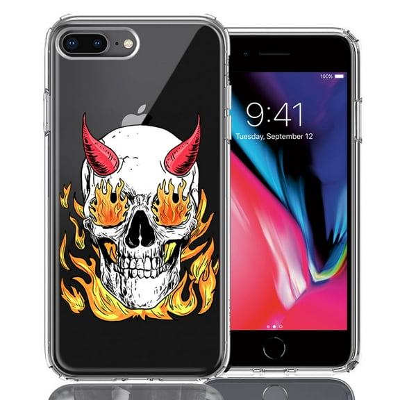 MUNDAZE For Apple iPhone 7/8 Plus Flamming Devil Skull Design Double Layer Phone Case Cover