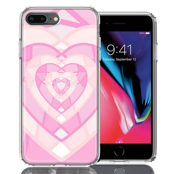 MUNDAZE For Apple iPhone 7/8 Plus Pink Gem Hearts Design Double Layer Phone Case Cover