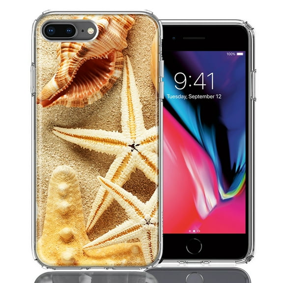 MUNDAZE For Apple iPhone 7/8 Plus Sand Shells Starfish Design Double Layer Phone Case Cover