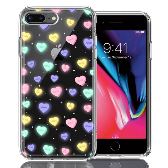 MUNDAZE For Apple iPhone 7/8 Plus Valentine's Day Heart Candies Polkadots Design Double Layer Phone Case Cover