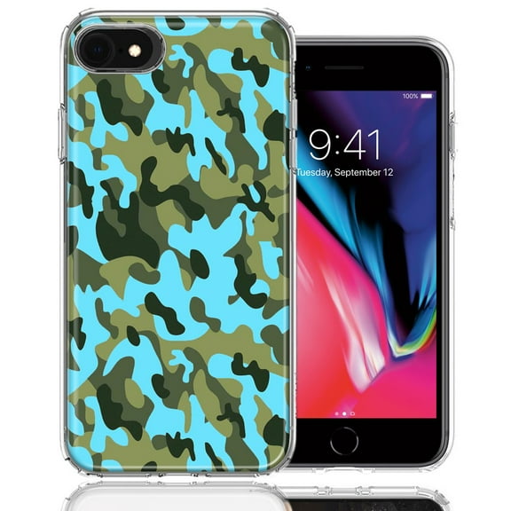 MUNDAZE For Apple iPhone 7/8/SE Blue Green Camo Design Double Layer Phone Case Cover