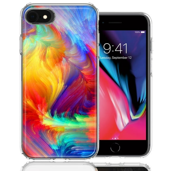 MUNDAZE For Apple iPhone 7/8/SE Feather Paint Design Double Layer Phone Case Cover