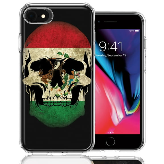 MUNDAZE For Apple iPhone 7/8/SE Mexico Flag Skull Design Double Layer Phone Case Cover