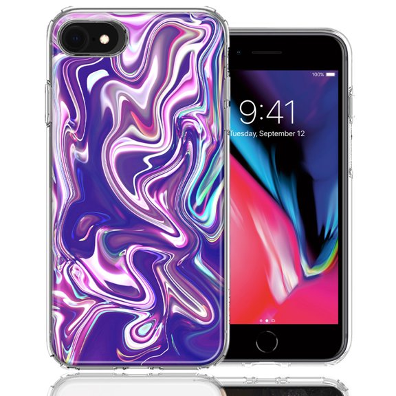 MUNDAZE For Apple iPhone 7/8/SE Purple Paint Swirl Design Double Layer Phone Case Cover
