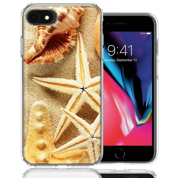 MUNDAZE For Apple iPhone 7/8/SE Sand Shells Starfish Design Double Layer Phone Case Cover