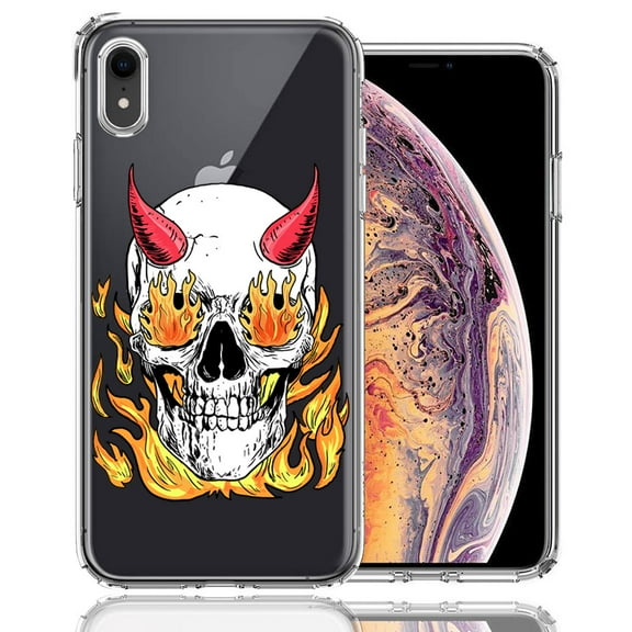 MUNDAZE For Apple iPhone XR Flamming Devil Skull Design Double Layer Phone Case Cover