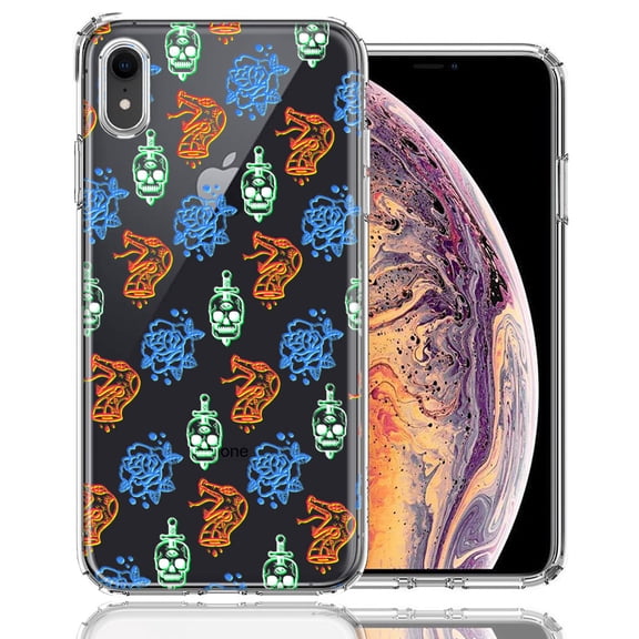 MUNDAZE For Apple iPhone XR Snakes Skulls Roses Design Double Layer Phone Case Cover