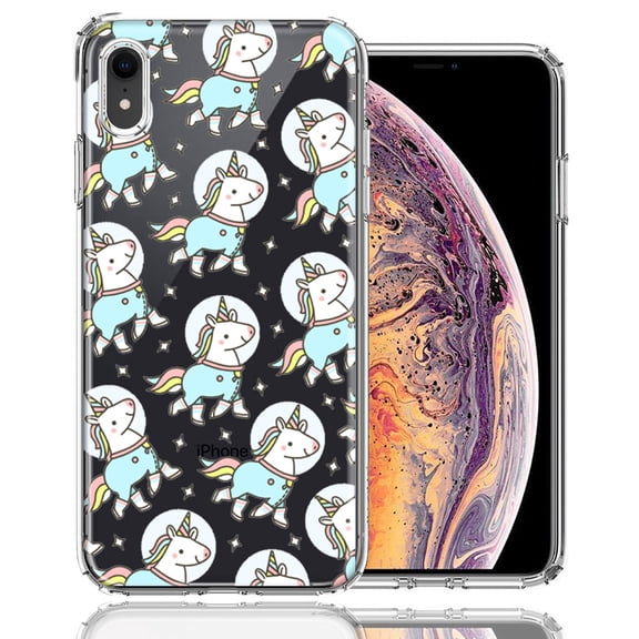 MUNDAZE For Apple iPhone XR Space Unicorns Design Double Layer Phone Case Cover