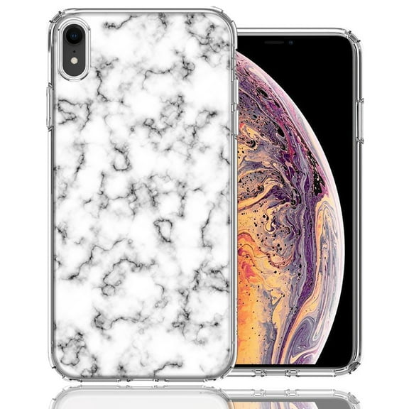 MUNDAZE For Apple iPhone XR White Grey Marble Design Double Layer Phone Case Cover