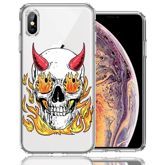 MUNDAZE For Apple iPhone XS Max Flamming Devil Skull Design Double Layer Phone Case Cover