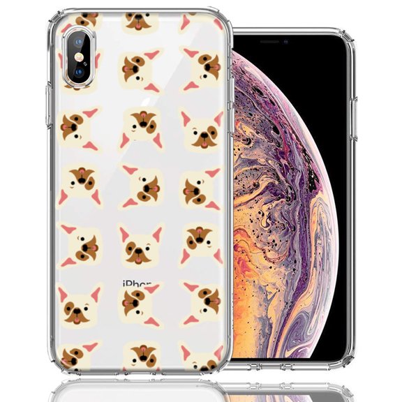 MUNDAZE For Apple iPhone XS Max Frenchie Bulldog Polkadots Design Double Layer Phone Case Cover