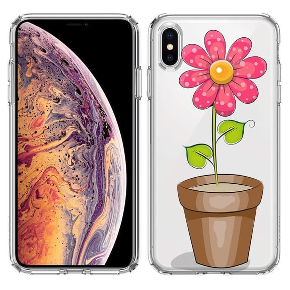 MUNDAZE For Apple iPhone XS Max Premium TPU Crystal Gel Design Flexible Cover Case Pink Daisy Flower Pot