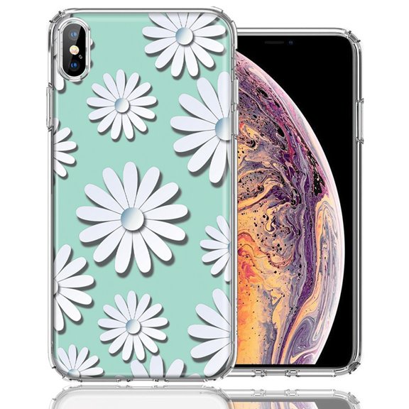 MUNDAZE For Apple iPhone XS Max White Teal Daisies Design Double Layer Phone Case Cover