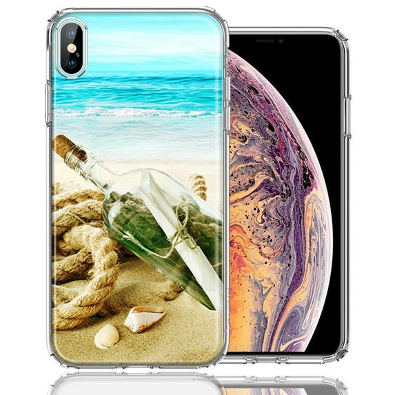 MUNDAZE For Apple iPhone XS/X Beach Message Bottle Design Double Layer Phone Case Cover