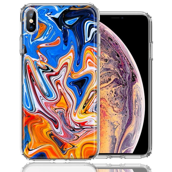MUNDAZE For Apple iPhone XS/X Blue Orange Abstract Design Double Layer Phone Case Cover