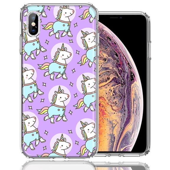 MUNDAZE For Apple iPhone XS/X Cute Unicorns Purple Design Double Layer Phone Case Cover