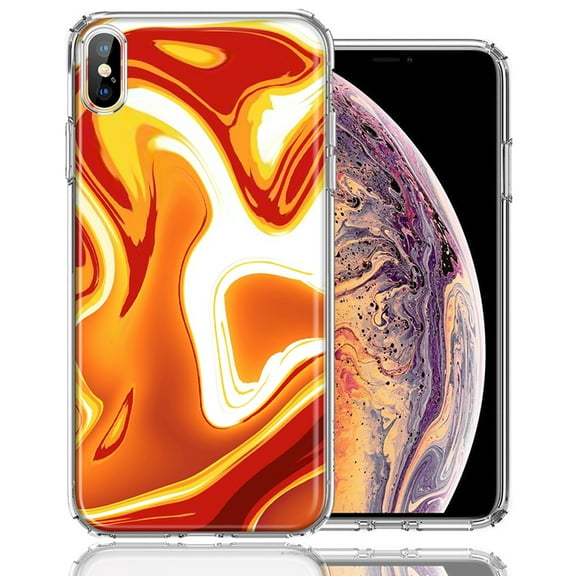 MUNDAZE For Apple iPhone XS/X Orange White Abstract Design Double Layer Phone Case Cover