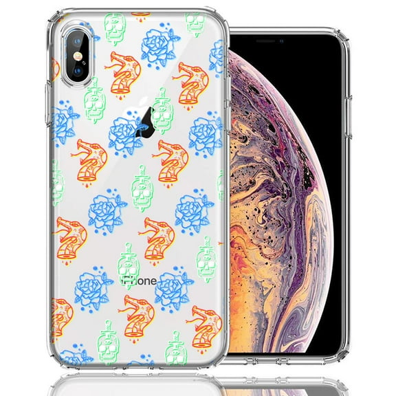 MUNDAZE For Apple iPhone XS/X Snakes Skulls Roses Design Double Layer Phone Case Cover