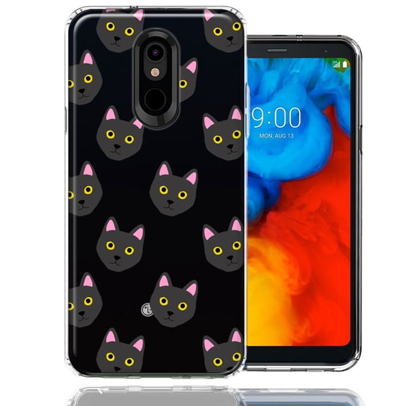 MUNDAZE For LG Aristo 2/3/K8 Black Cat Polkadots Design Double Layer Phone Case Cover