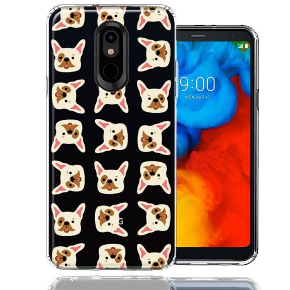 MUNDAZE For LG Aristo 2/3/K8 Frenchie Bulldog Polkadots Design Double Layer Phone Case Cover