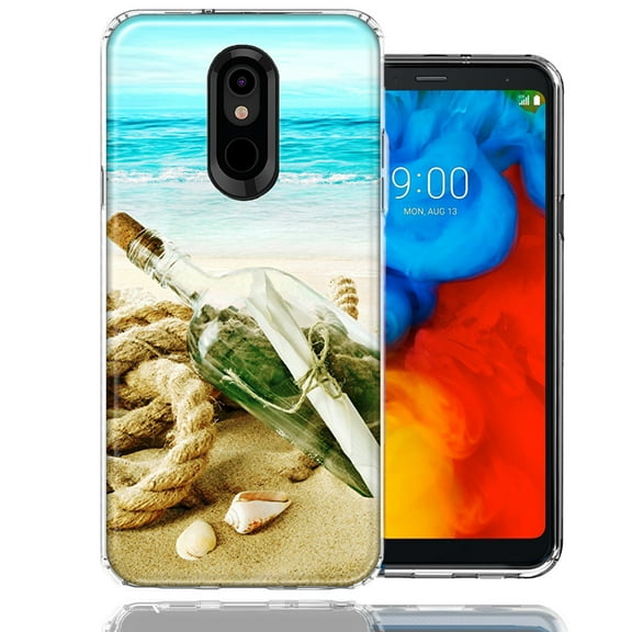 MUNDAZE For LG Aristo 2/3/Zone 4/Fortune 2/Risio 3/Tribute Dynasty/Empire Beach Message Bottle Design Double Layer Phone Case Cover
