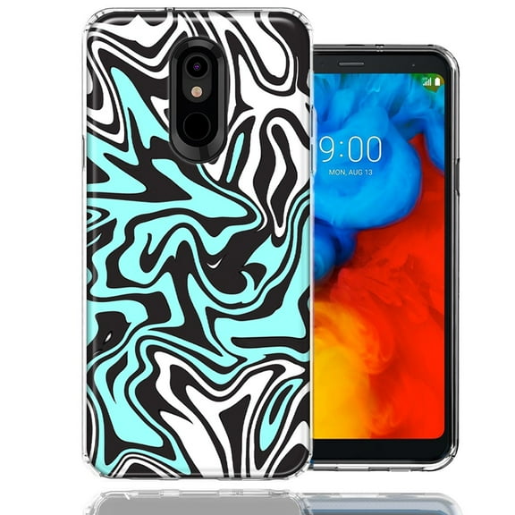 MUNDAZE For LG Aristo 2/3/Zone 4/Fortune 2/Risio 3/Tribute Dynasty/Empire Mint Black Abstract Design Double Layer Phone Case Cover