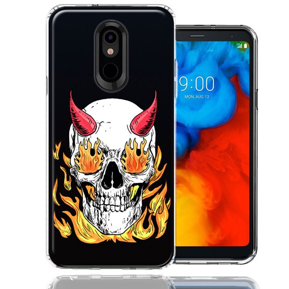 MUNDAZE For LG Aristo 4/Escape PLUS/Tribute Royal Flamming Devil Skull Design Double Layer Phone Case Cover