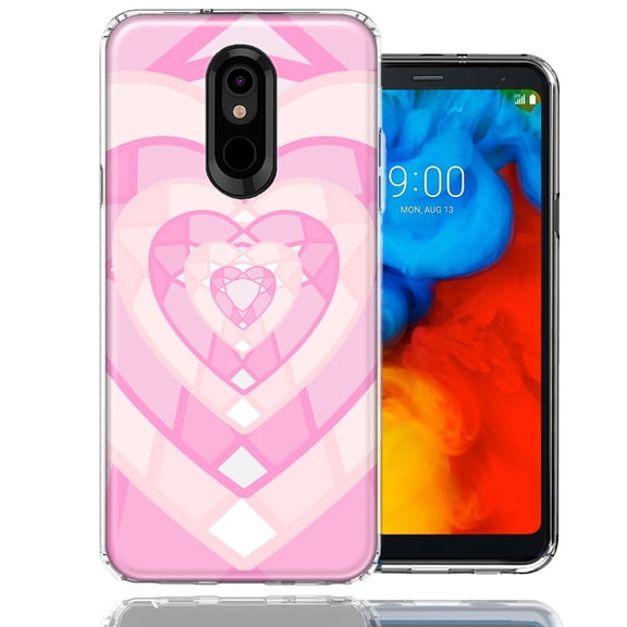 MUNDAZE For LG Aristo 4/Escape PLUS/Tribute Royal Pink Gem Hearts Design Double Layer Phone Case Cover