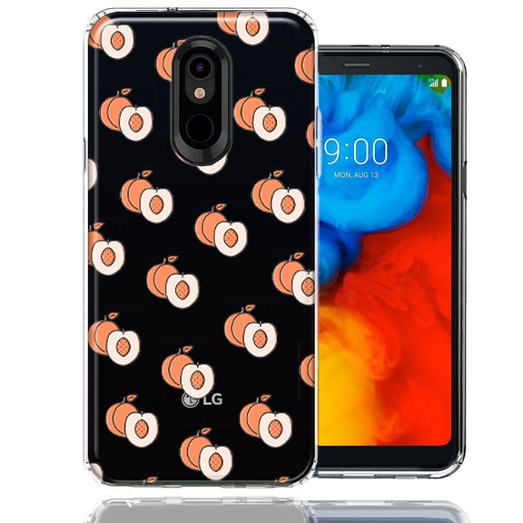 MUNDAZE For LG Aristo 4/Escape PLUS/Tribute Royal Polka Dot Peaches Design Double Layer Phone Case Cover