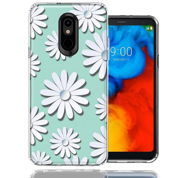 MUNDAZE For LG Aristo 4 PLUS/Escape PLUS/Tribute Royal White Teal Daisies Design Double Layer Phone Case Cover