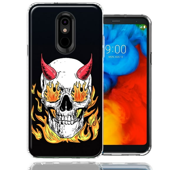 MUNDAZE For LG Stylo 4 Flamming Devil Skull Design Double Layer Phone Case Cover