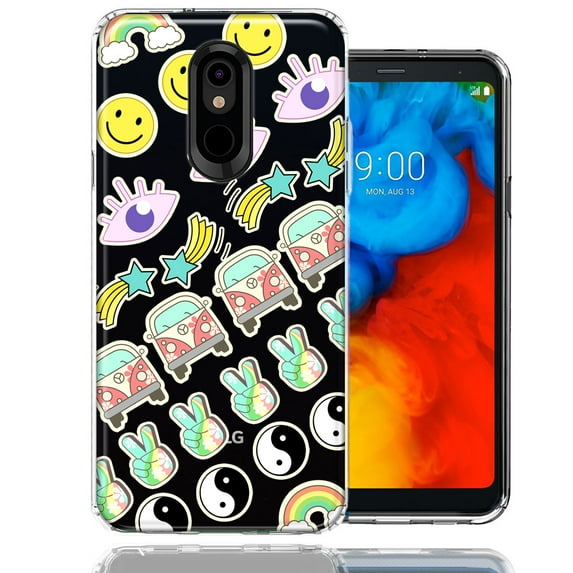 MUNDAZE For LG Stylo 5 70's Yin Yang Hippie Happy Peace Stars Design Double Layer Phone Case Cover