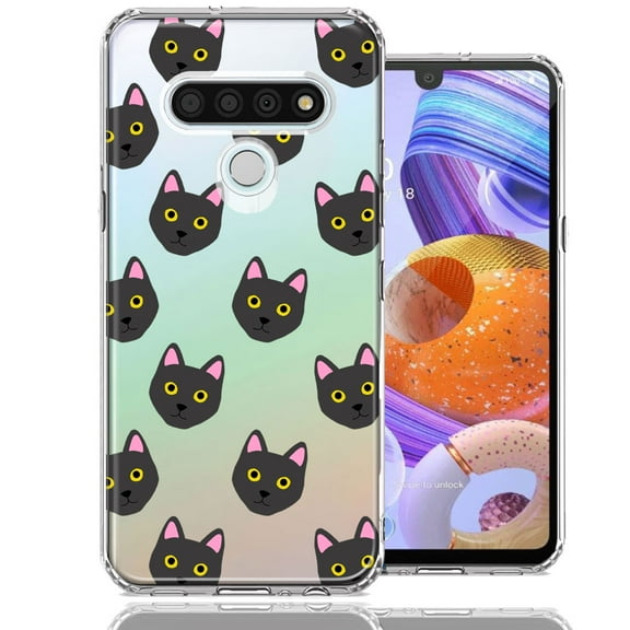 MUNDAZE For LG Stylo 6 Black Cat Polkadots Design Double Layer Phone Case Cover
