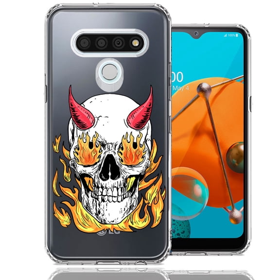 MUNDAZE For LG Stylo 6 Flamming Devil Skull Design Double Layer Phone Case Cover