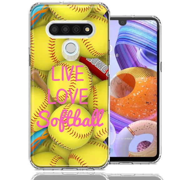 MUNDAZE For LG Stylo 6 Love Softball Design Double Layer Phone Case Cover